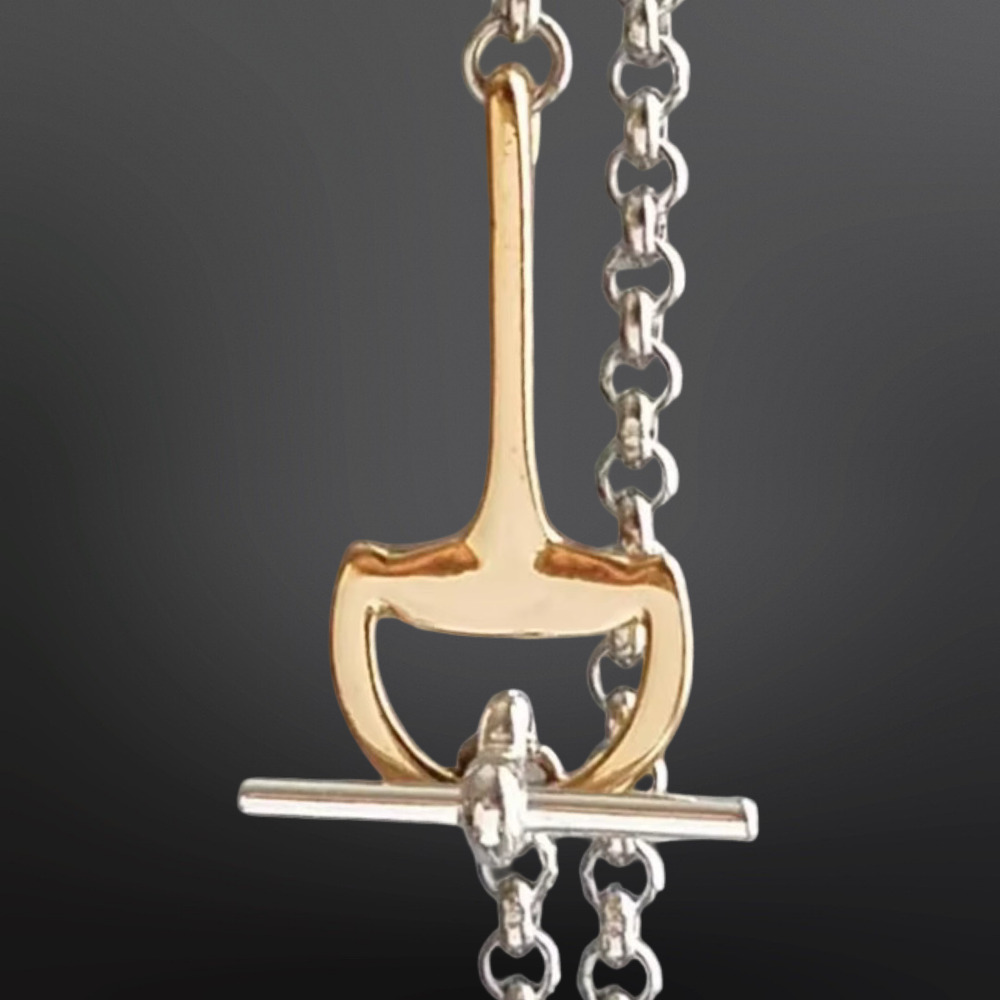 Snaffle Bit Necklace | Two-Tone Gold & Silver | Dangle Charm | 18"